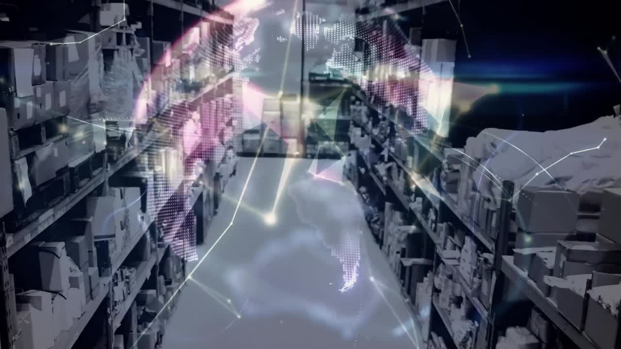 창고의 선반에 대한 연결 네트워크의 애니메이션