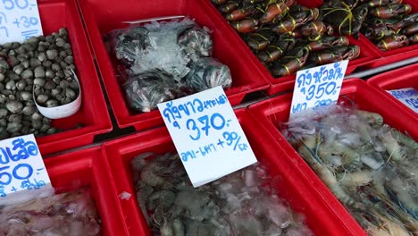 various seafood items for sale at market