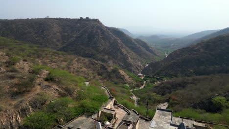 drone shot structures and infrastructure in mountains of india