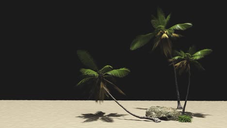 harvesting template set of three palm trees on the sand on a transparent background for keying.