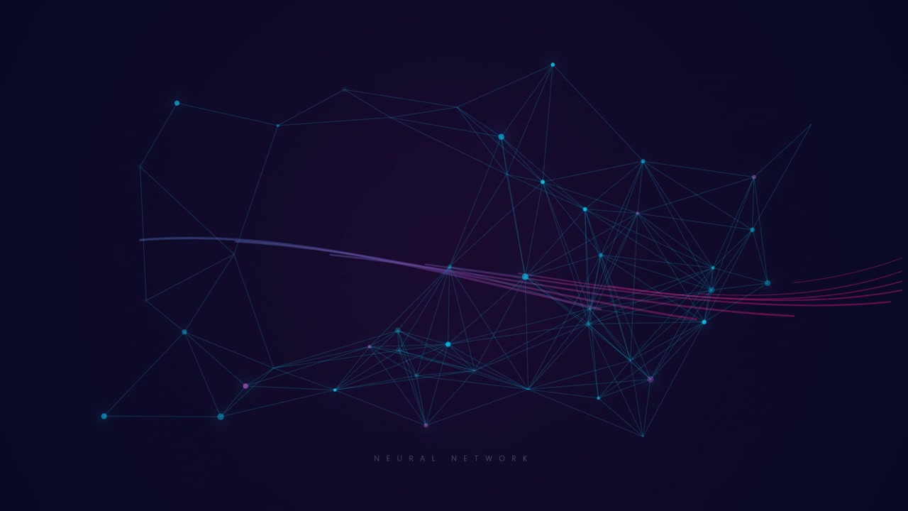 Abstract Neural Network Connection Animation with Flowing Data Lines