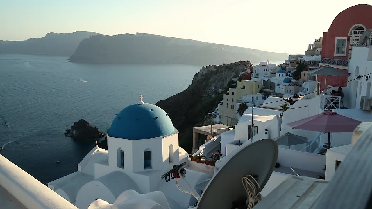Footage of blue dome church in Santorini