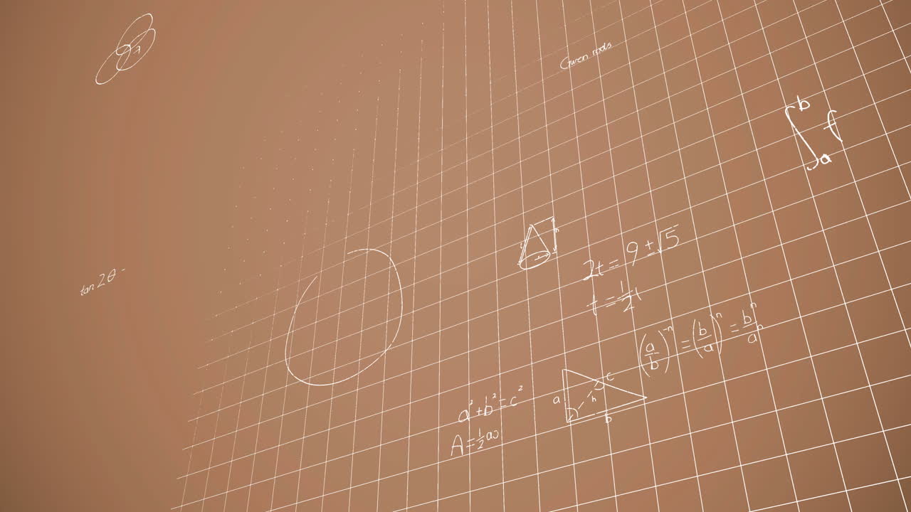 갈색 배경 위의 수학 방정식의 애니메이션