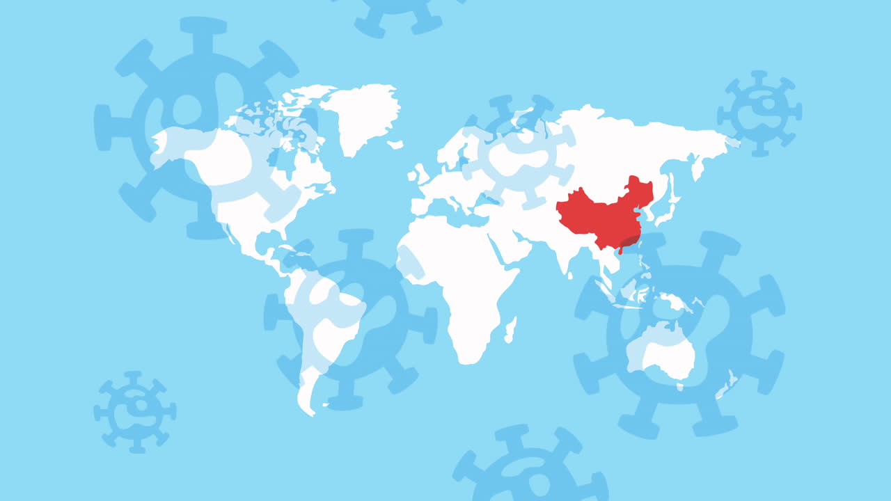 코로나 바이러스 상징으로 중국을 강조하는 세계 지도
