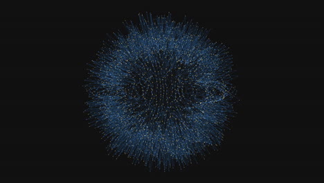 An abstract black and white image featuring a circular pattern of blue lines and dots, creating a visually striking and dynamic visual composition
