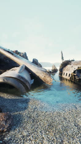 airplane wreckage on a sandy beach