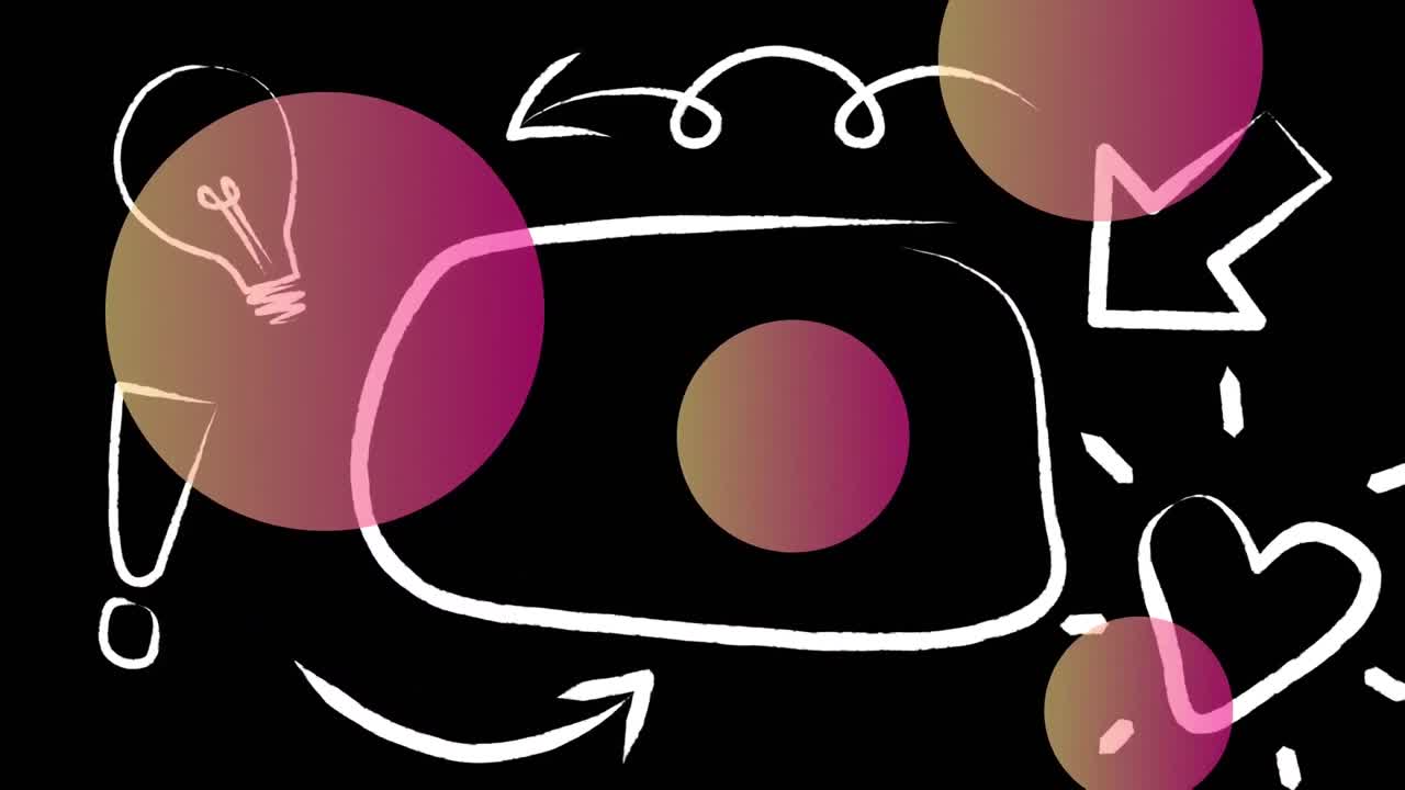 복사 공간과 움직이는 구와 검은색에 박동하는 아이콘과 함께 음성 버블의 애니메이션