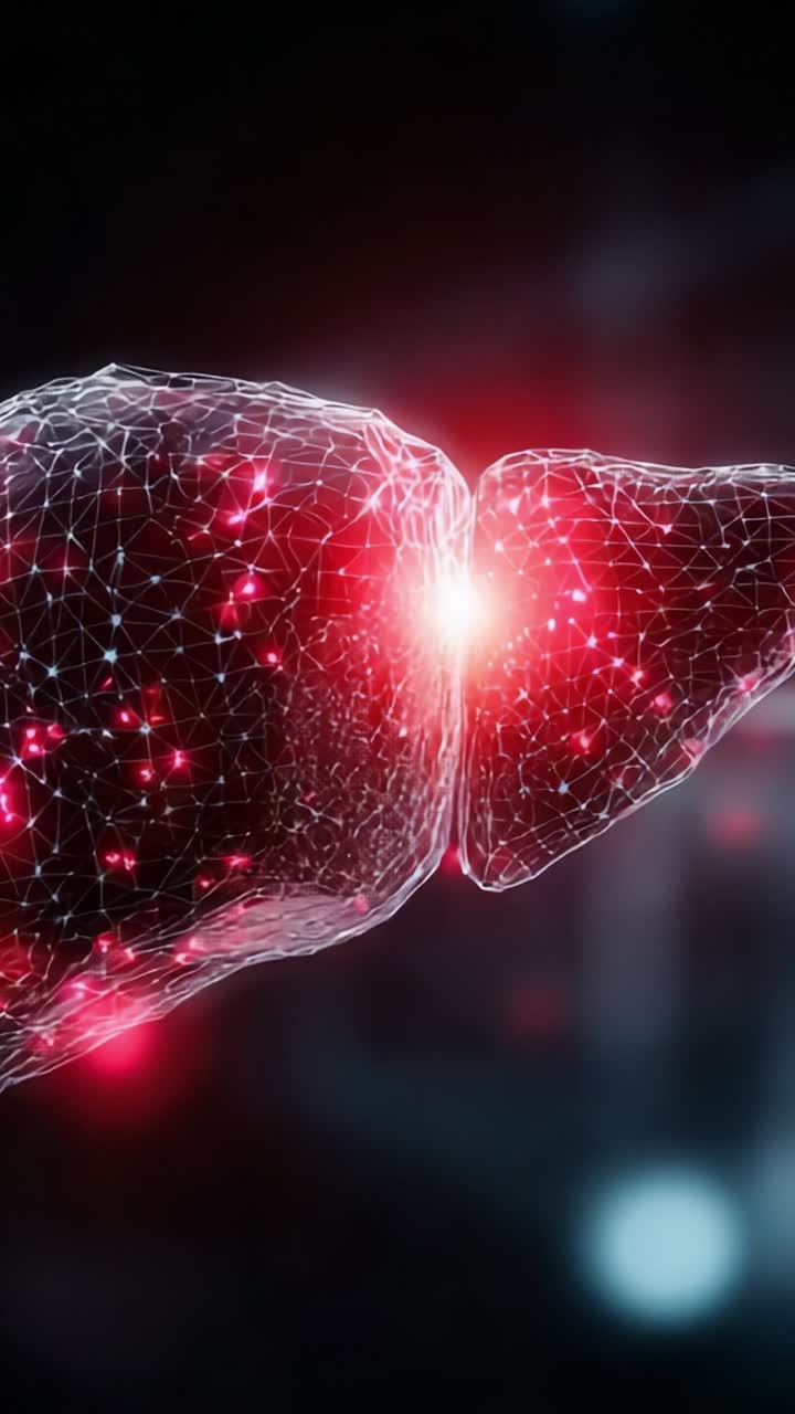 An Artistic Representation of a Futuristic Liver Model Illuminated with Vibrant Colors and Embedded with a Network of Glowing Connections