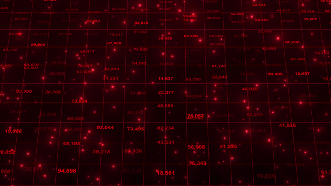 Digital Data Grid with Floating Red Numbers