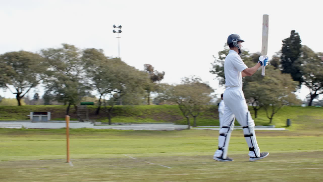 Playing cricket, team celebrating successful wicket on field during match