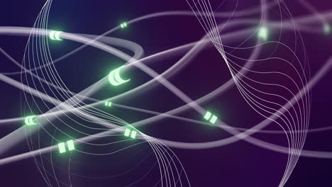 animación de procesamiento de datos digitales y red de conexiones brillantes en fondo oscuro