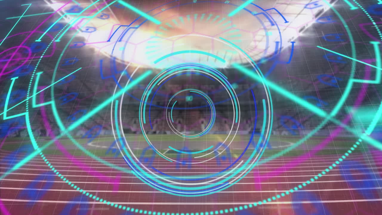 animación del sistema de seguridad rotativo sobre el estadio