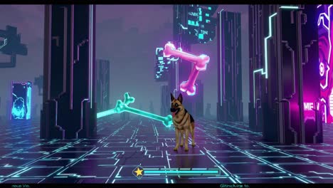 cyberpunk dog in a futuristic environment