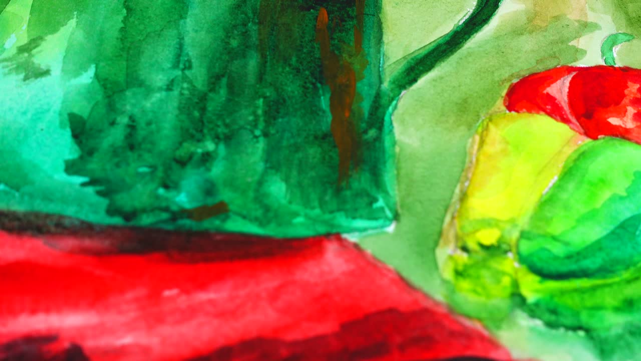 Dibujo de una tetera y un pimiento, naturaleza muerta
