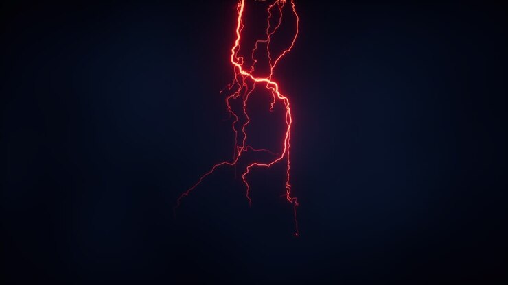 Fulmine rosso con sfondo scuro, rendering 3D
