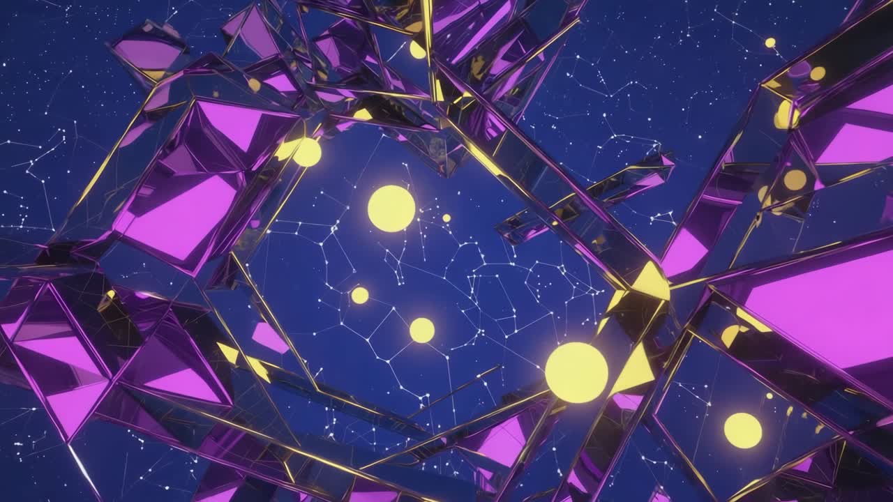 Abstract geometric shapes and constellations in the night sky