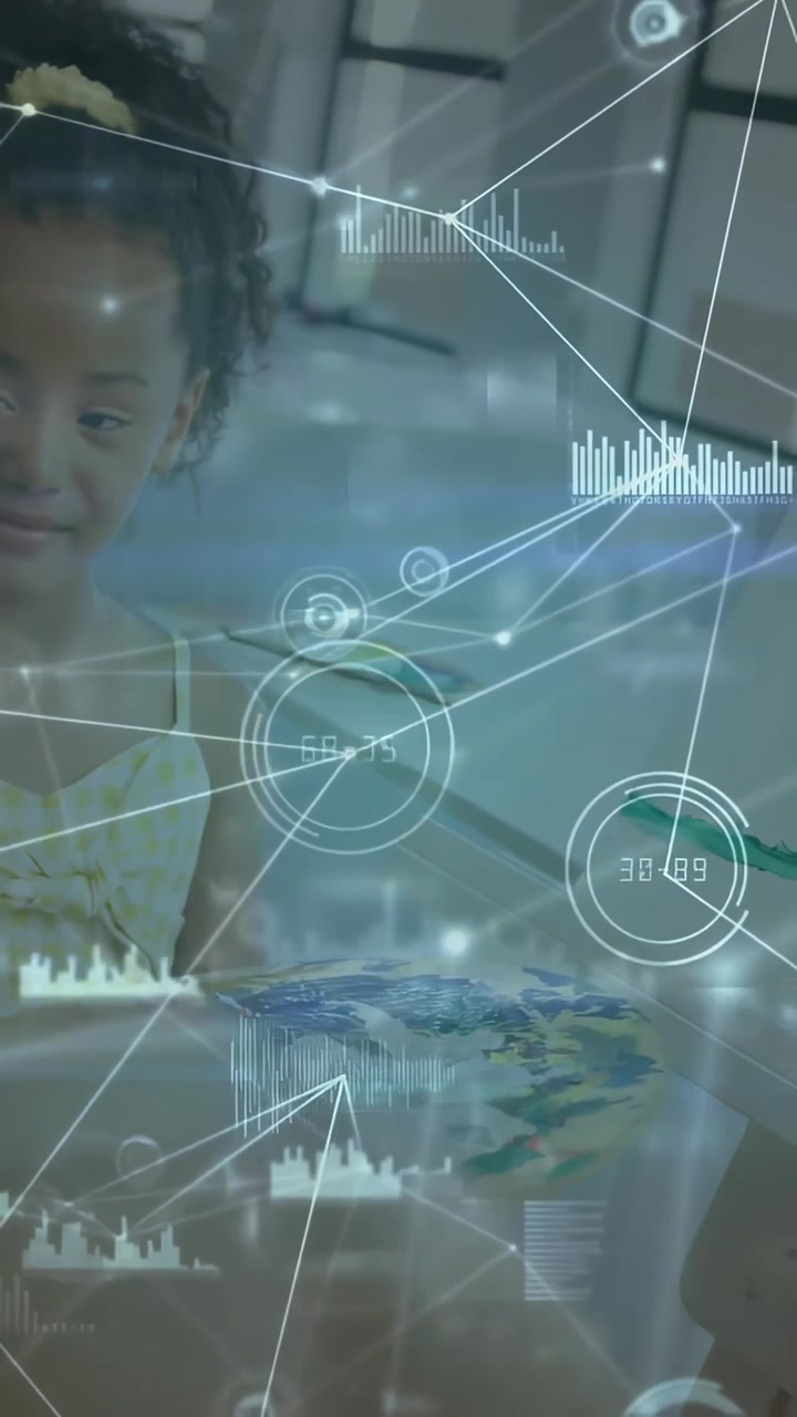 Vertical video: Girl mixing paint on peer cue painting while AR HUD shows color data for education