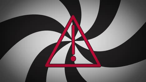 animation of spiral of black and white lines over warning sign