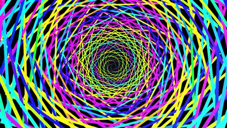 abstract geometric looped bg con anillos forman complejas espirales retorcidas y efectos de luz. los anillos parpadean luces de neón multicolor. bombillas de anillo de neón para espectáculos o eventos, festivales o conciertos, clubes nocturnos vj.
