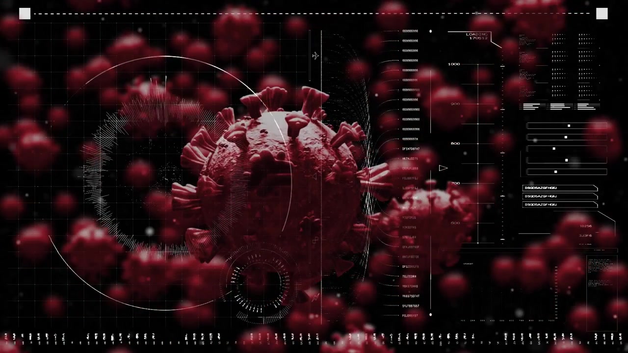 Animazione di cellule Covid su una mappa del mondo.