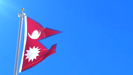 nepal flag waving at wind in slow in blue sky, loop