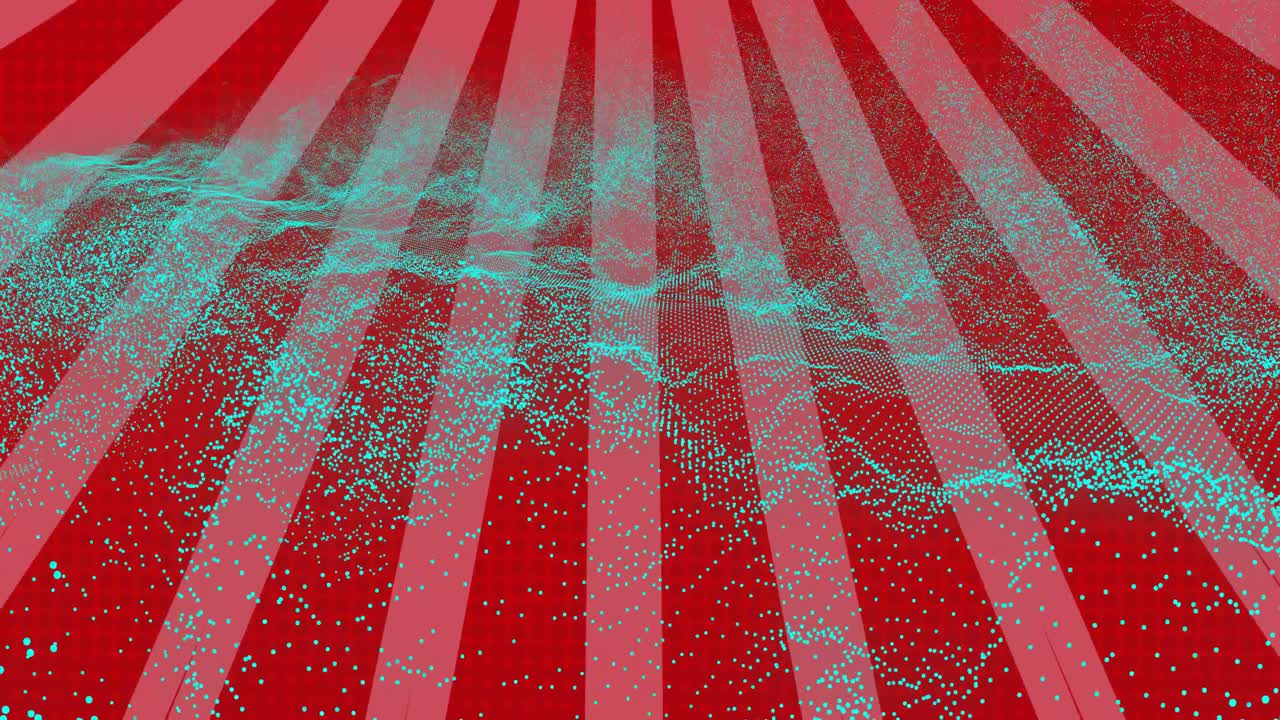 Turquoise wave reacting to band glowing, swelling, sending spheres, forming mist, showing surge