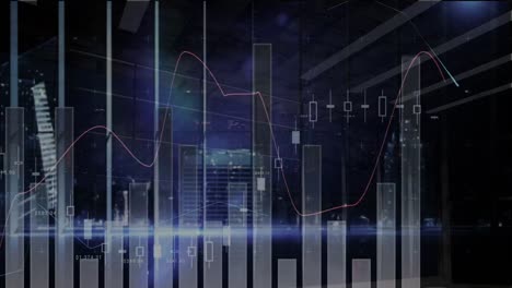 animation of financial data processing over cityscape