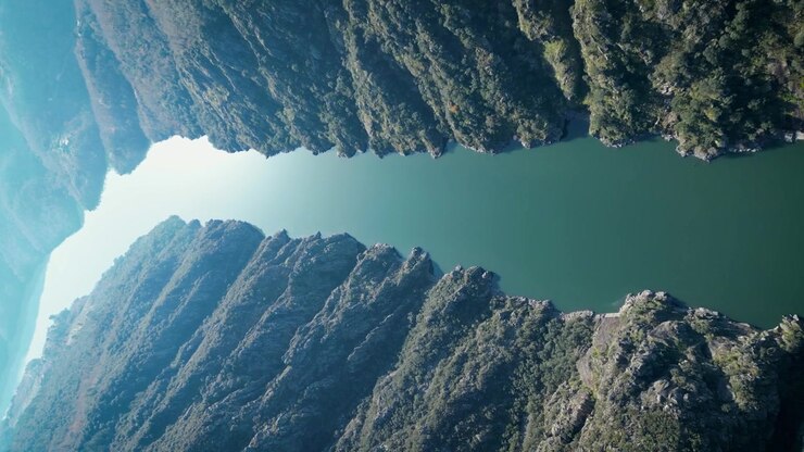Sil river canyon balconies of madrid ourense, galicia, spain. DRONE VERTICAL VIDEO