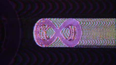 glitch vhs analógico zoom en del icono infinito rosa en la repetición de fondo negro