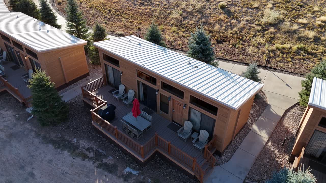 Drone Shot of Cabins as Accommodation in Desert Landscape of Utah USA