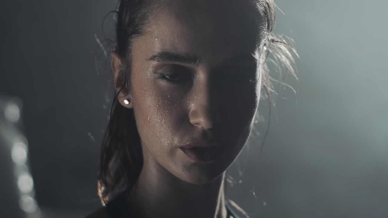 Close-up of a Sweaty Woman After Intense Workout