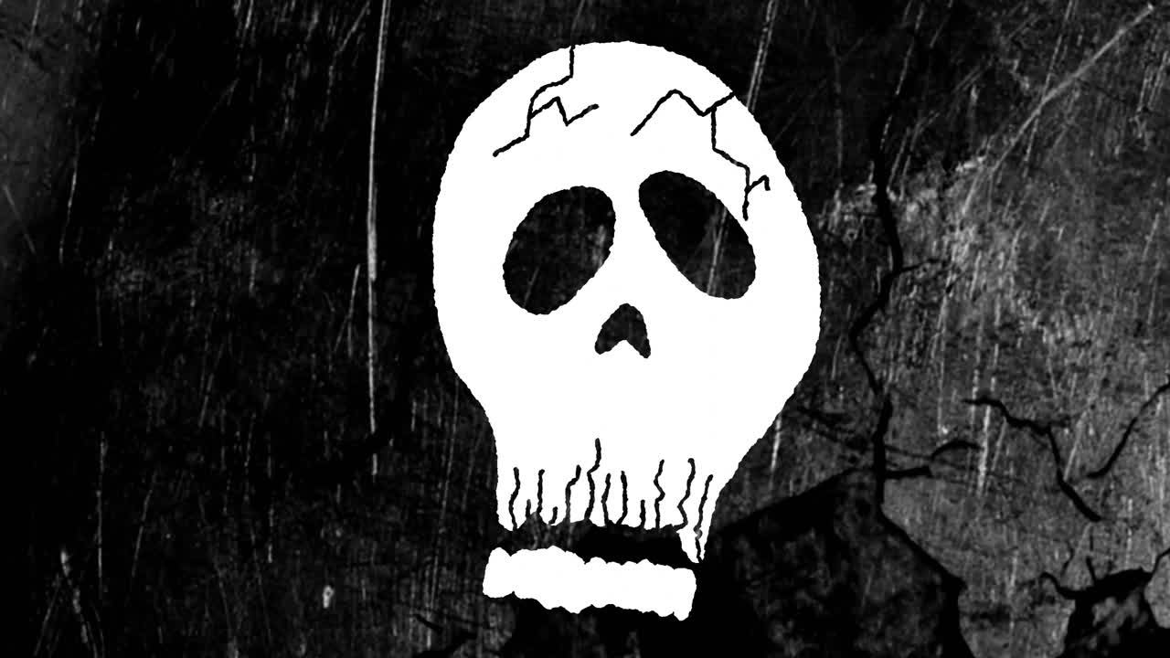 Animation of shapes and skull on black background