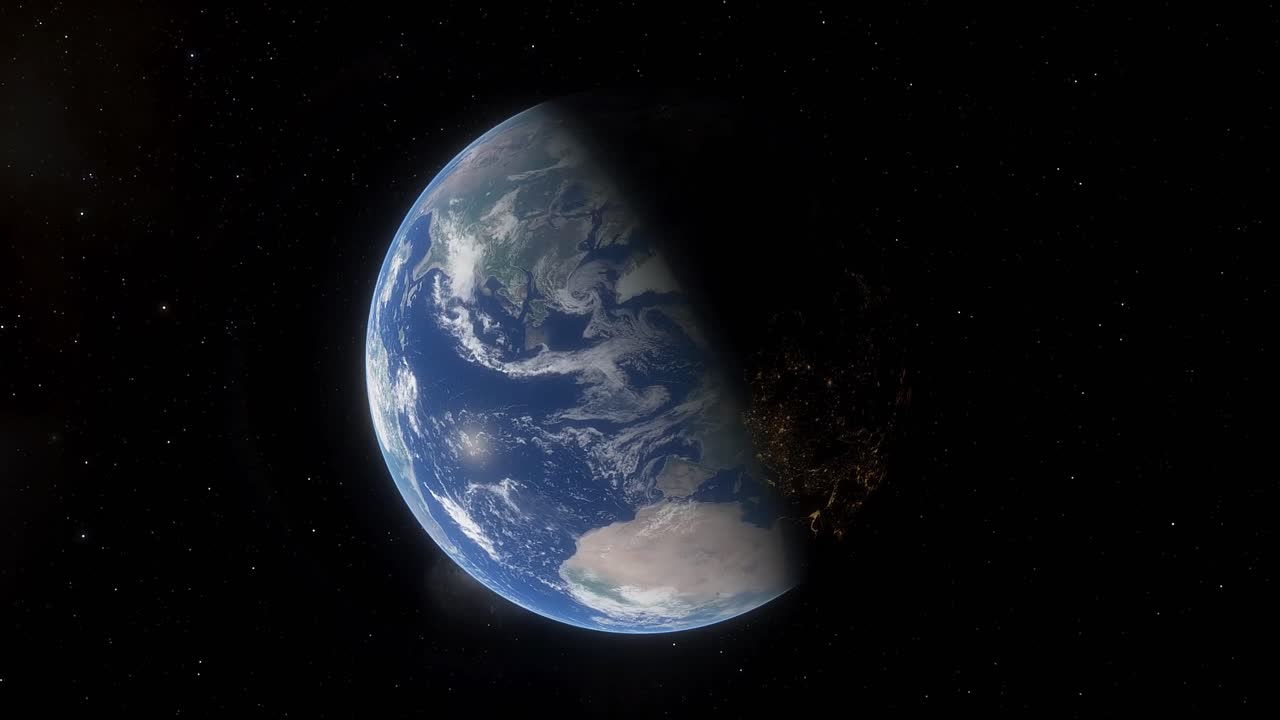 Вращающаяся Земля из космоса в море черноты