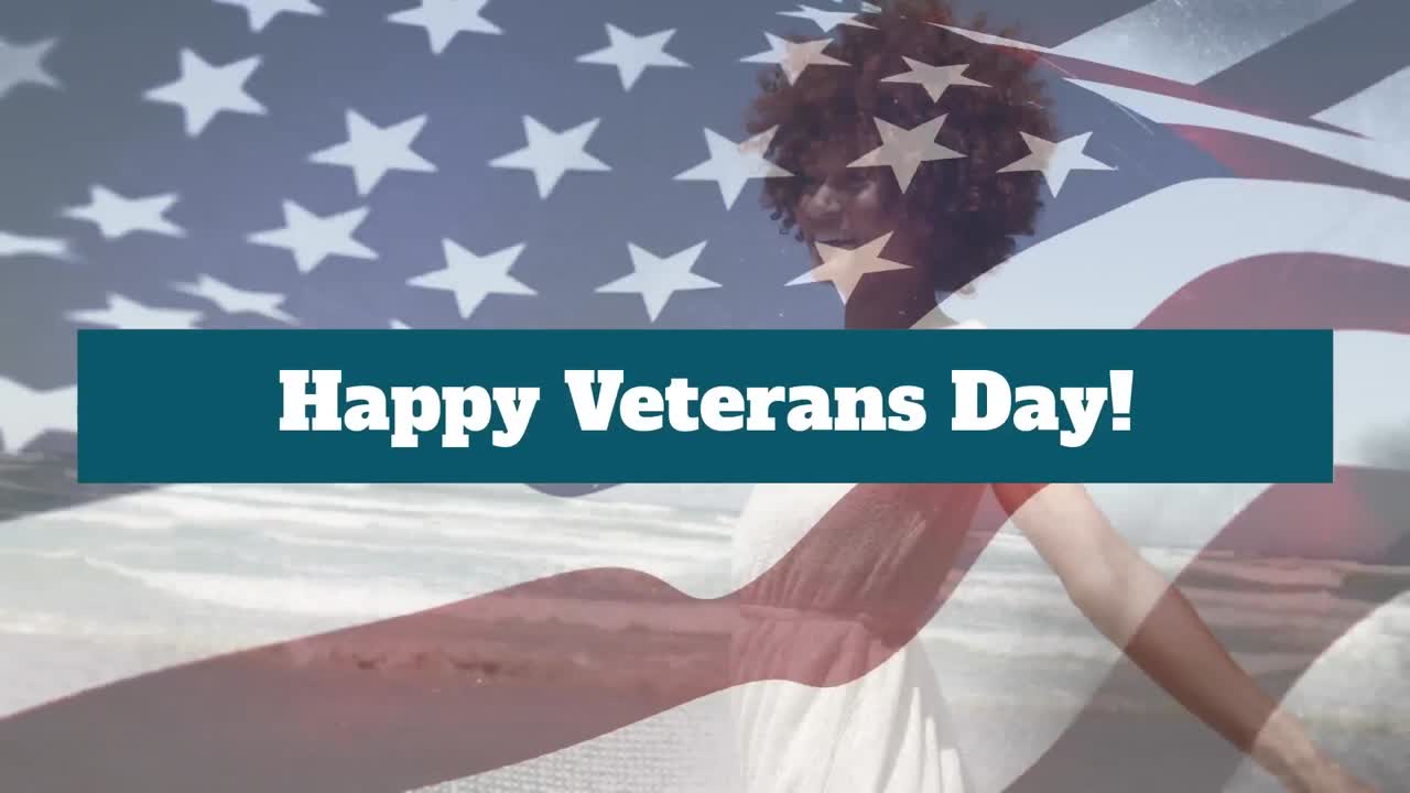 미국의 발 위의 참전용사 날 문자 및 두 인종 여성의 애니메이션