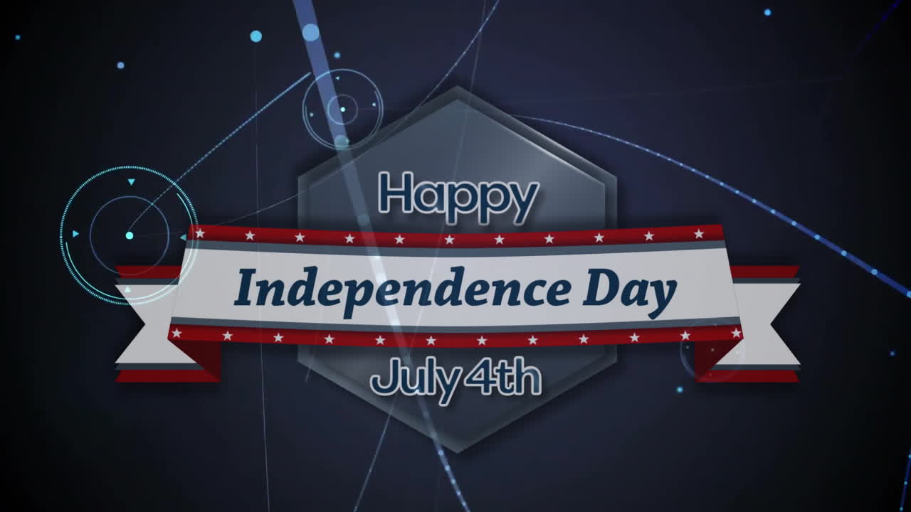 Animation of stars and stripes with Happy Independence Day text on dark background