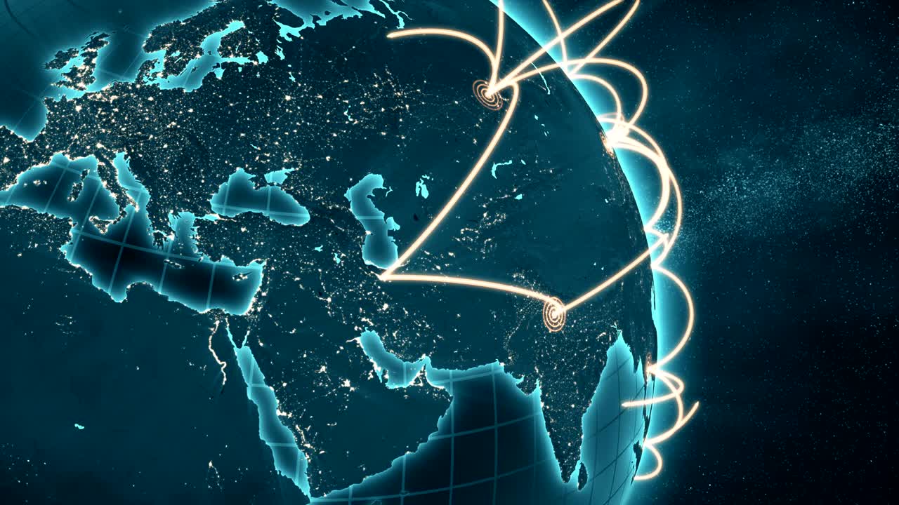 글로벌 네트워크 클로즈업 루프 - 파란색과 오렌지색 버전 - 새롭고 개선된 4k 버전