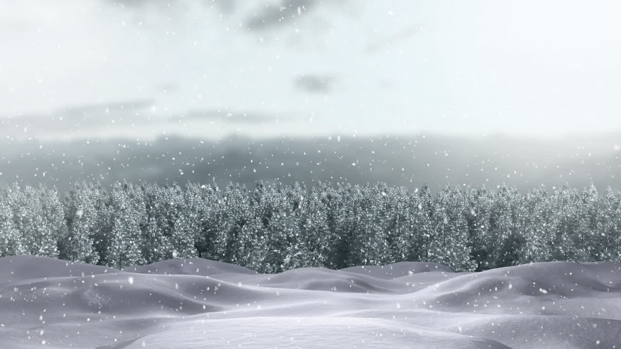 Snow falling in countryside