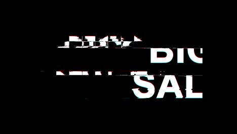 efecto de fallo de venta grande texto distorsión de televisión digital animación en bucle 4k