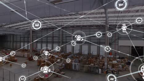 animation of network of connections over warehouse