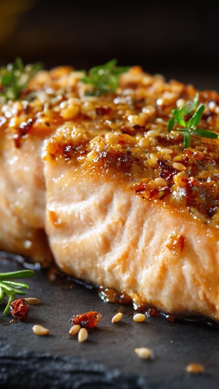 Köstlich glasierte Lachsfilets mit knusprigen Toppings: Ein perfektes Gourmet-Gericht für jeden Anlass