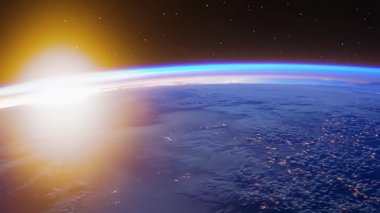 Verbluffende video-still van de aarde vanuit de ruimte, met een laag perspectief van de horizon.