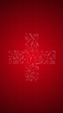 plus hospital pattern. medical or pharmacy red abstract background with symbols. loop animation. vertical video.
