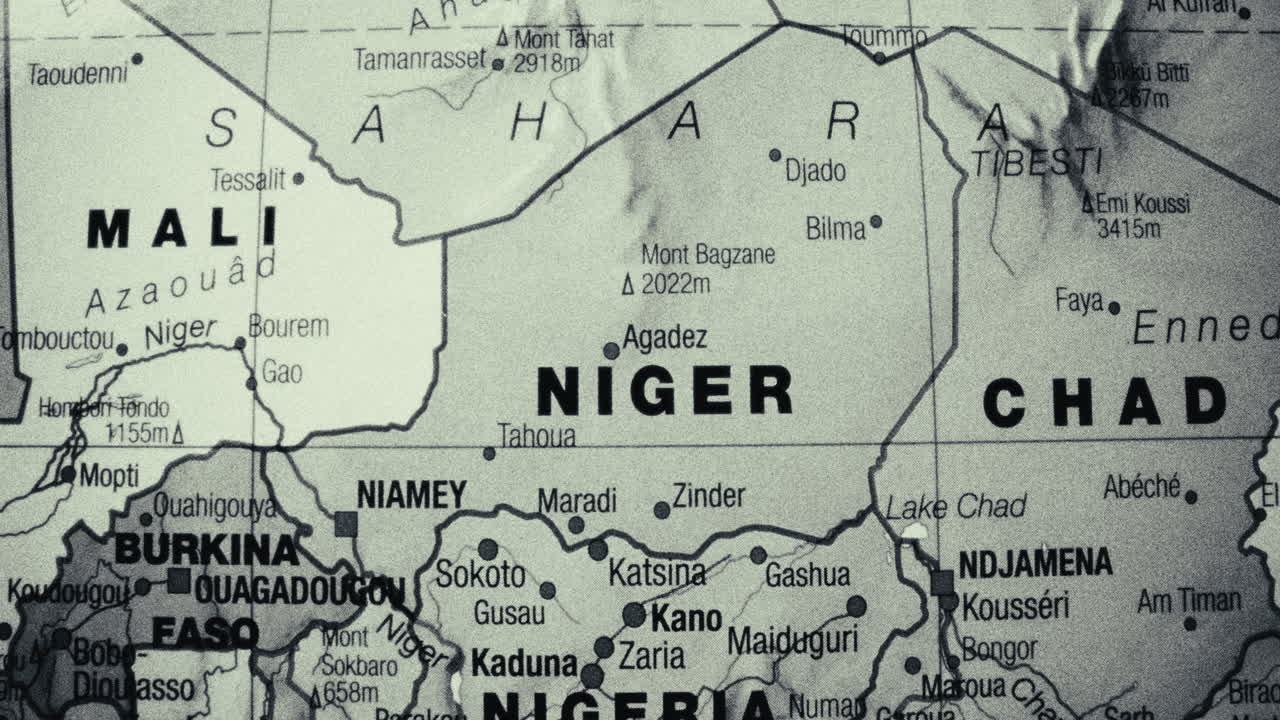 Grayscale political map of West African countries