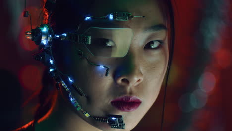 cyberpunk woman with augmented reality headgear