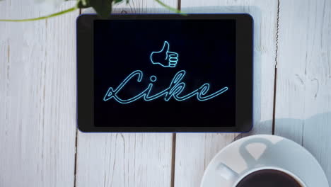 animación de la palabra de estilo neón azul como con un icono parpadeando en la pantalla de una tableta digital