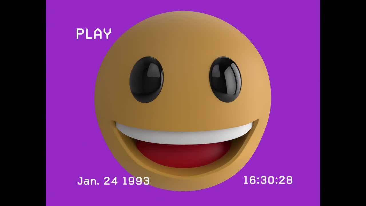 Animation of happy emoji icon over screen with noise