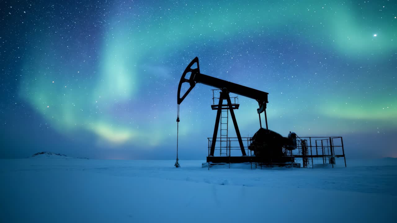 Oil Pump Under the Northern Lights