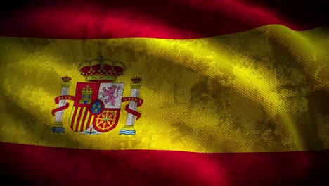 60fps dark grunge spain flag  with shabby fabric texture waving, uhd 4k 3d seamless looping animation