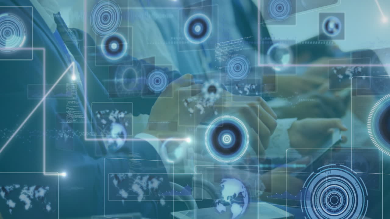 사무실에서 사업가 그룹에 대한 금융 데이터 처리의 활성화