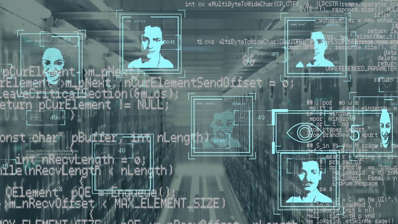 animación del procesamiento de datos en la sala de servidores